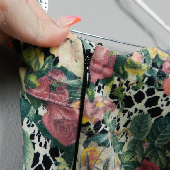 Antix Brazil Floral Strapless Dress Size M Black Green Pink Yellow Fit and Flare - Picture 8 of 12